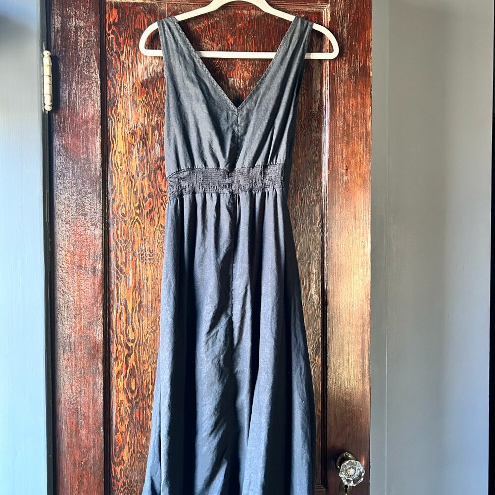 Cynthia Rowley 100% Linen Black V-Neck Sleeveless Dress Ruched Pockets Size 6 - Picture 7 of 7